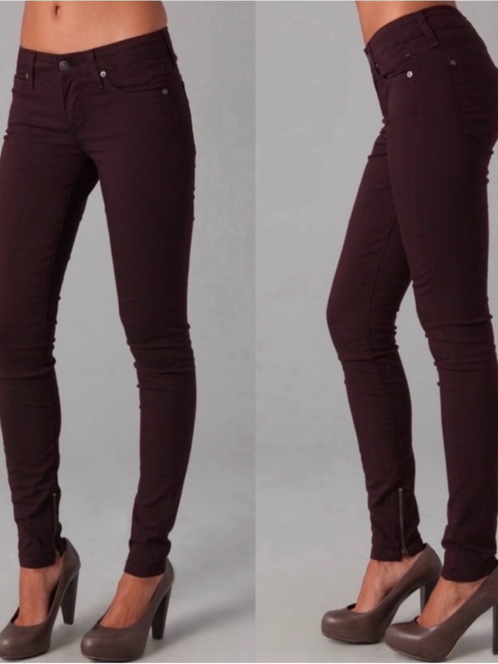 Vince Calgary Claret Wine Burgundy Skinny Jean with Ankle Zipper Size 26